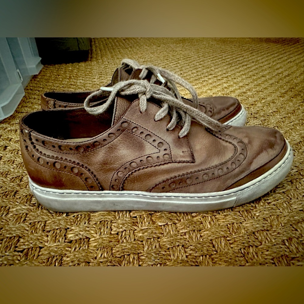 Distressed leather sneakers